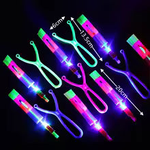 New Outdoor Amazing Light Toy Arrow Rocket Helicopter Flying Toy LED Light Toys Party Fun Gifts Rubber Band Catapult Gift and the pair of 5 in 1 set